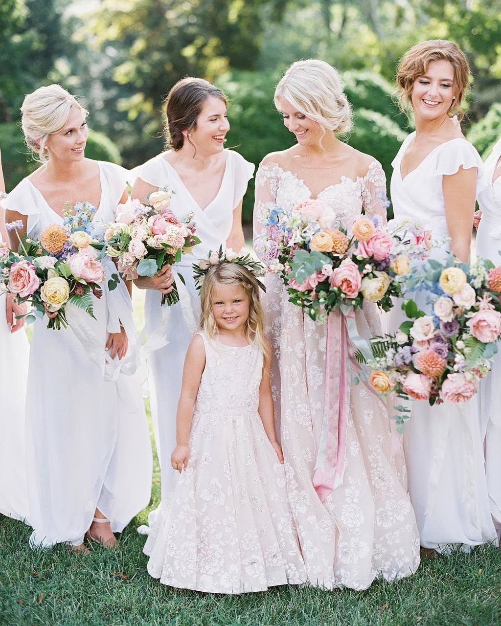 floor length flower girl dress with embroidered lace